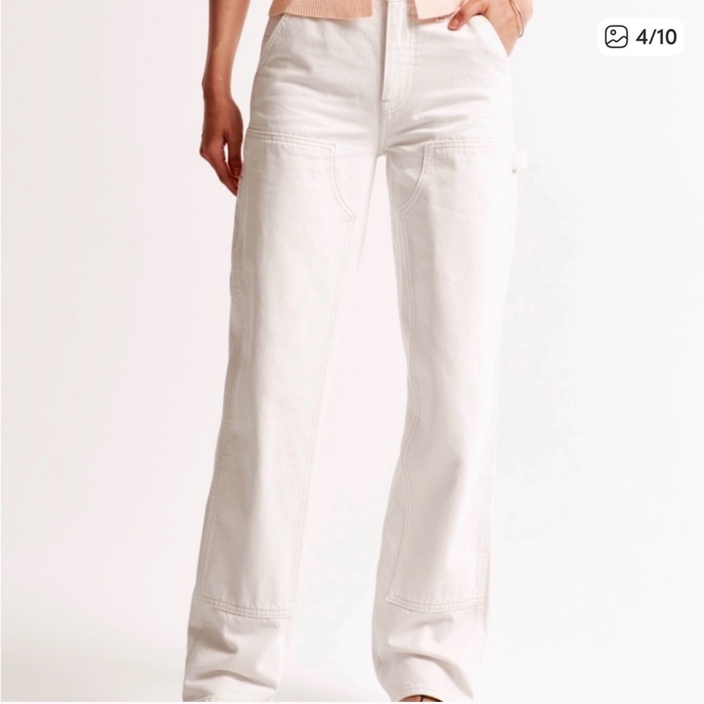Abercrombie & Fitch Ecru Carpenter Jeans The Slouchy Jean MidRise Curve Love 25R - Picture 2 of 11